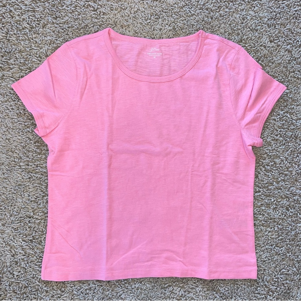 J Crew '90s Cropped Organic Slub Cotton T-Shirt Larkspur Pink Size Medium